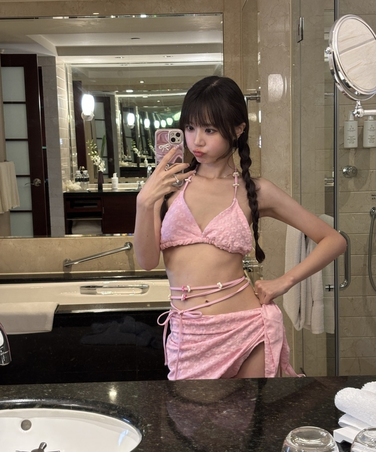 フラワービキニカバーアップ 3点セット PINK
