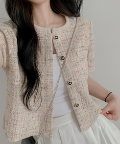 ジャケット ツイード半袖ジャケット BEIGE