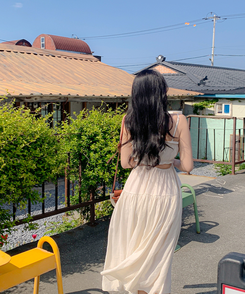 ロングワンピース バックスリットリボンワンピース BEIGE