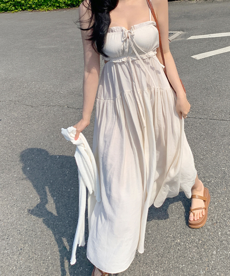 バックスリットリボンワンピース BEIGE