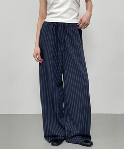 コットンパンツ ストライプバンディングパンツ NAVY