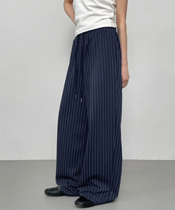 コットンパンツ ストライプバンディングパンツ NAVY