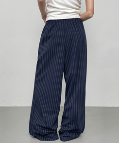コットンパンツ ストライプバンディングパンツ NAVY