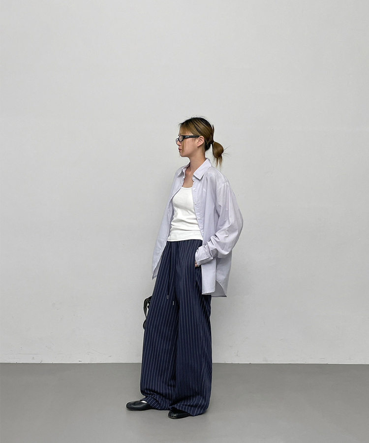 ストライプバンディングパンツ NAVY