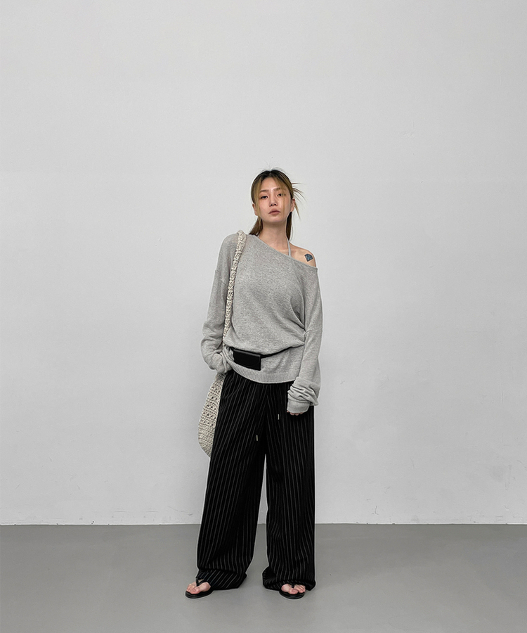 ストライプバンディングパンツ BLACK