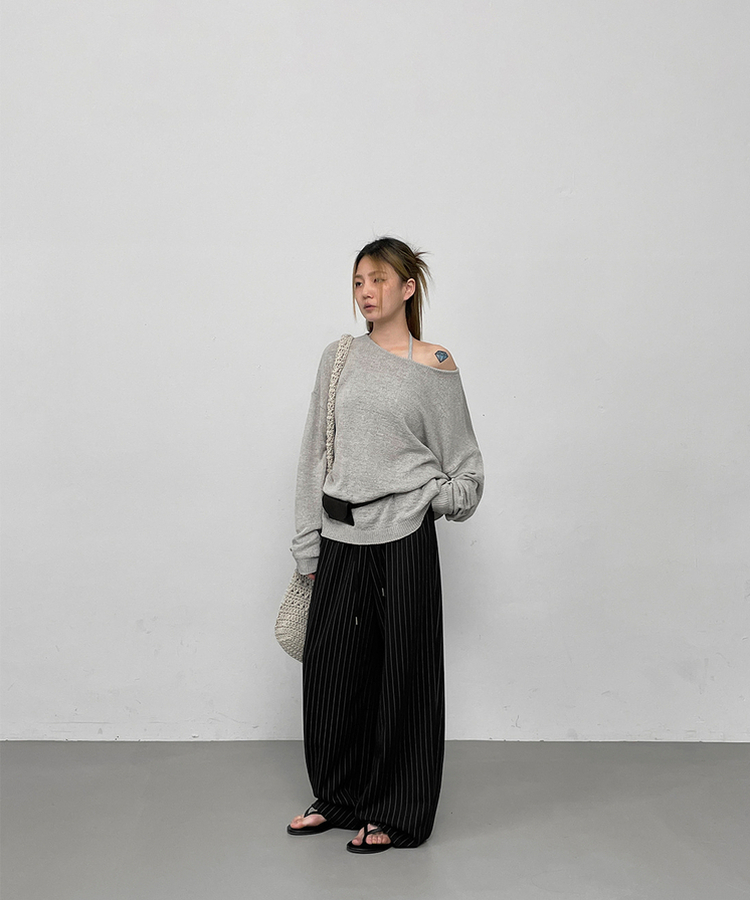 ストライプバンディングパンツ BLACK