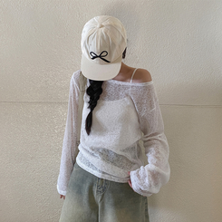 ニット リネンオフショルダーシースルーニット IVORY
