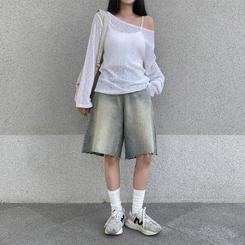 ニット リネンオフショルダーシースルーニット IVORY
