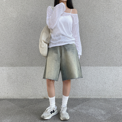 ニット リネンオフショルダーシースルーニット IVORY