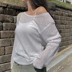 ニット リネンオフショルダーシースルーニット IVORY
