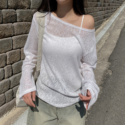 ニット リネンオフショルダーシースルーニット IVORY