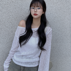 ニット リネンオフショルダーシースルーニット IVORY