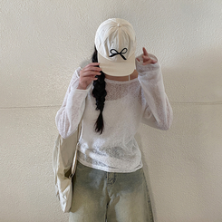 ニット リネンオフショルダーシースルーニット IVORY