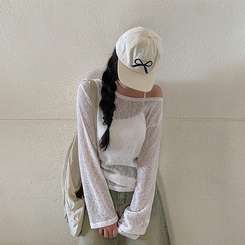 ニット リネンオフショルダーシースルーニット IVORY