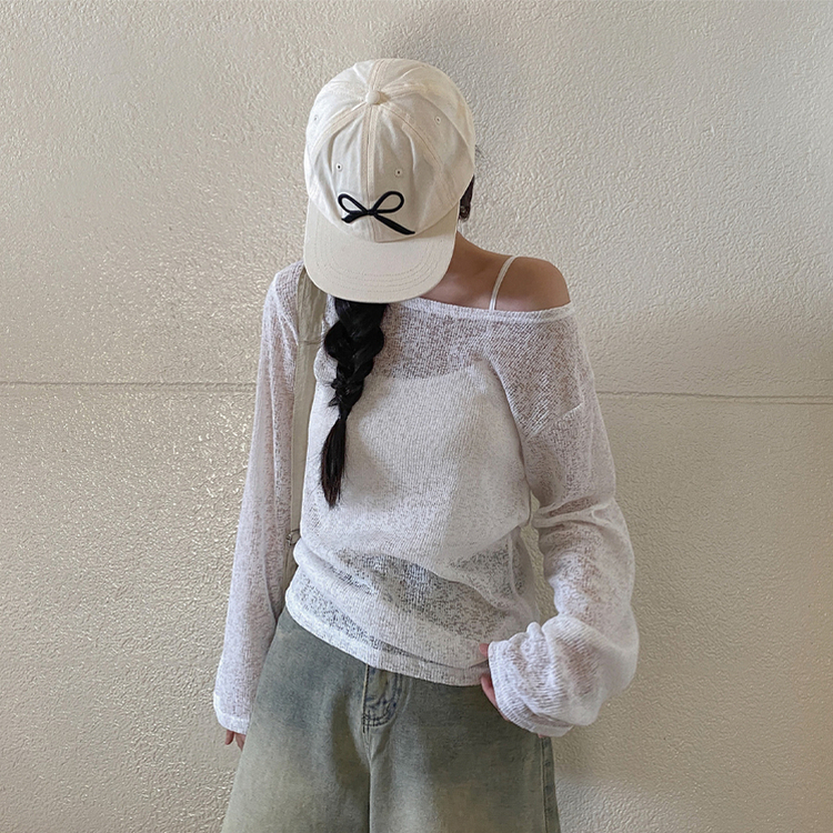 リネンオフショルダーシースルーニット IVORY
