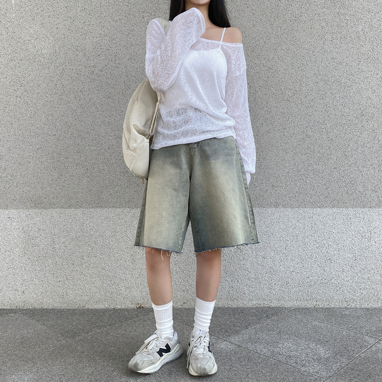 リネンオフショルダーシースルーニット IVORY