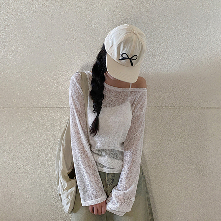 リネンオフショルダーシースルーニット IVORY