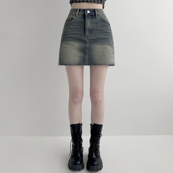 【丈別】ウォッシングショートデニムミニスカート DEEP DENIM
