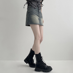 【丈別】ウォッシングショートデニムミニスカート DEEP DENIM