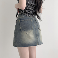 【丈別】ウォッシングショートデニムミニスカート DEEP DENIM