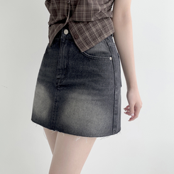 【丈別】ウォッシングショートデニムミニスカート BLACK DENIM