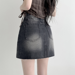 【丈別】ウォッシングショートデニムミニスカート BLACK DENIM