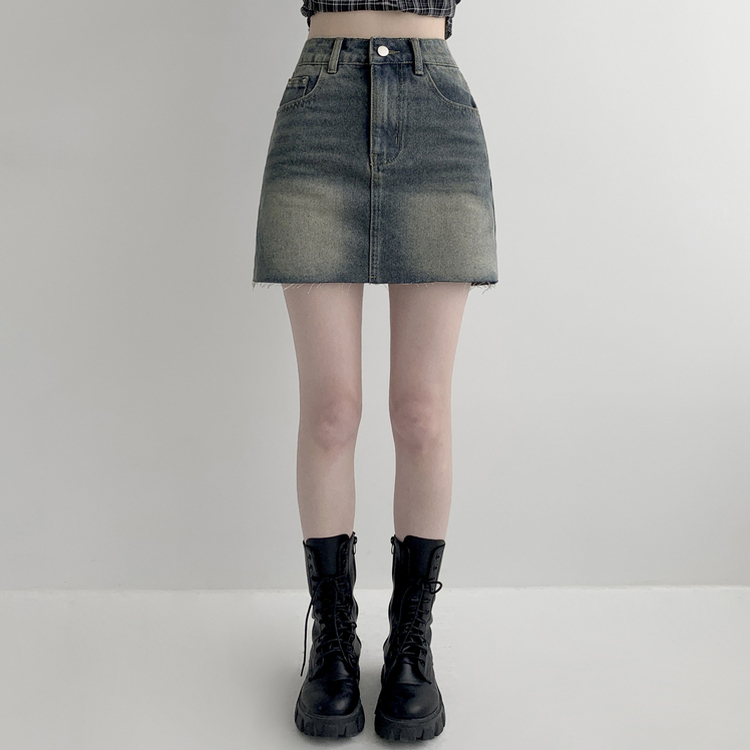 【丈別】ウォッシングショートデニムミニスカート DEEP DENIM