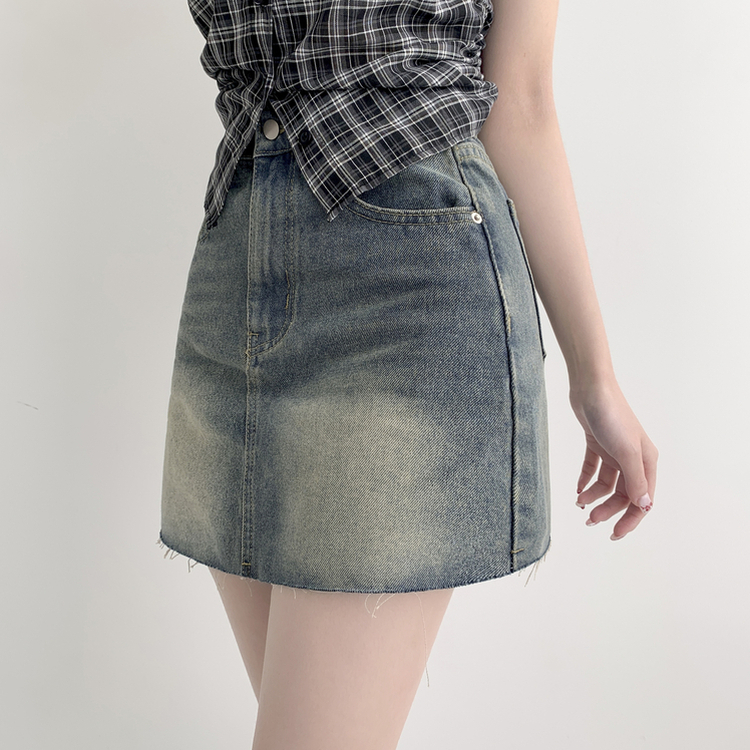 【丈別】ウォッシングショートデニムミニスカート DEEP DENIM