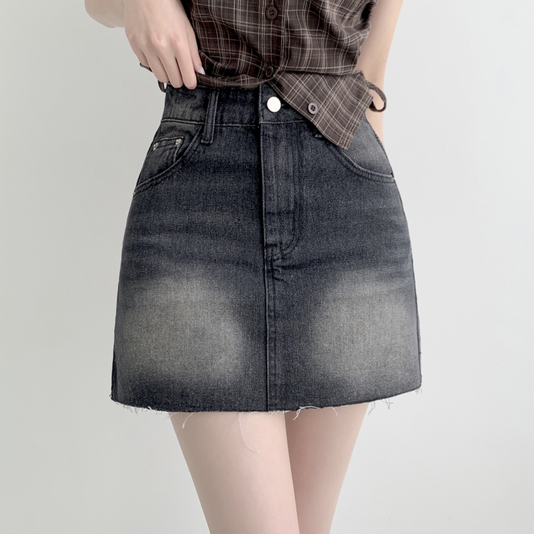 【丈別】ウォッシングショートデニムミニスカート BLACK DENIM