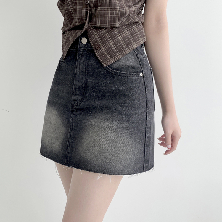 【丈別】ウォッシングショートデニムミニスカート BLACK DENIM