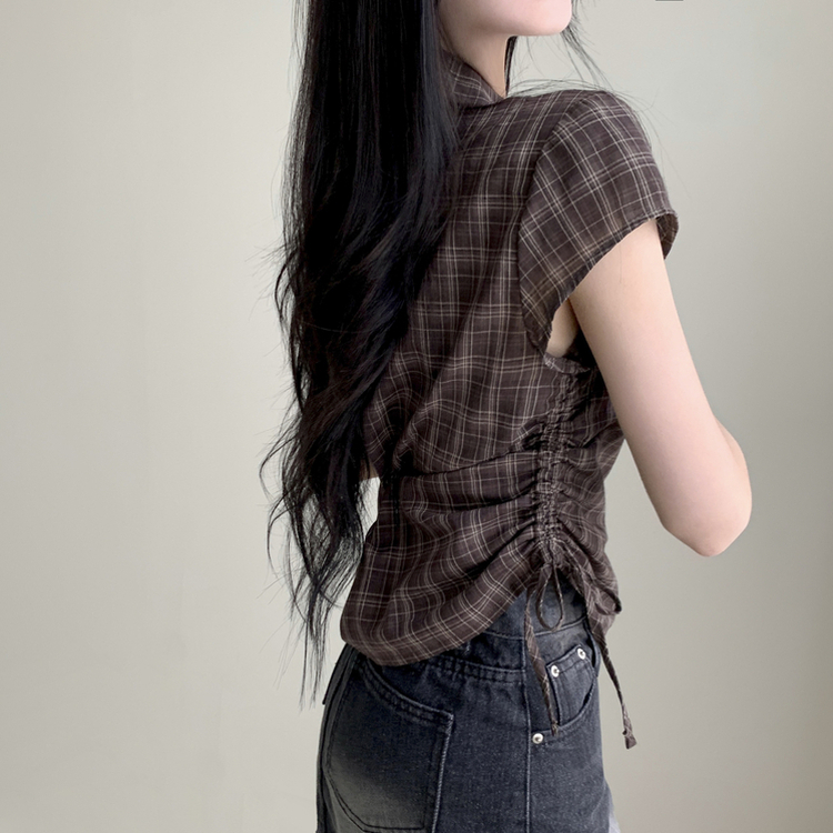 チェックサイドシャーリング半袖シャツ BROWN