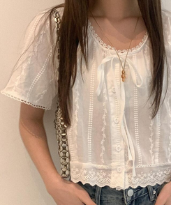 ブラウス フラワー刺繍ブラウス IVORY