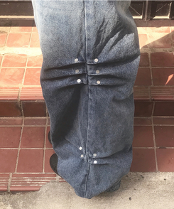 デニム リベットウォッシングデニムワイドパンツ MIDDLE BLUE