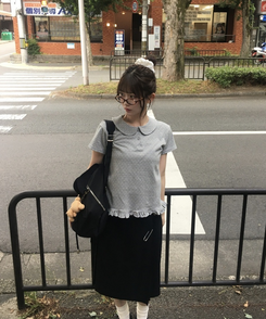 半袖Tシャツ ドットフリル半袖Tシャツ GREY