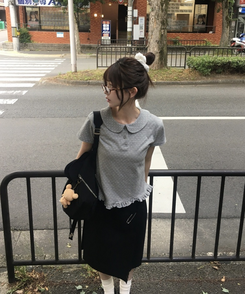 半袖Tシャツ ドットフリル半袖Tシャツ GREY