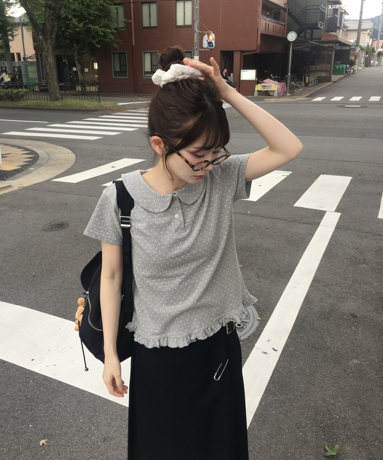 도트프릴반팔티셔츠 도트회색