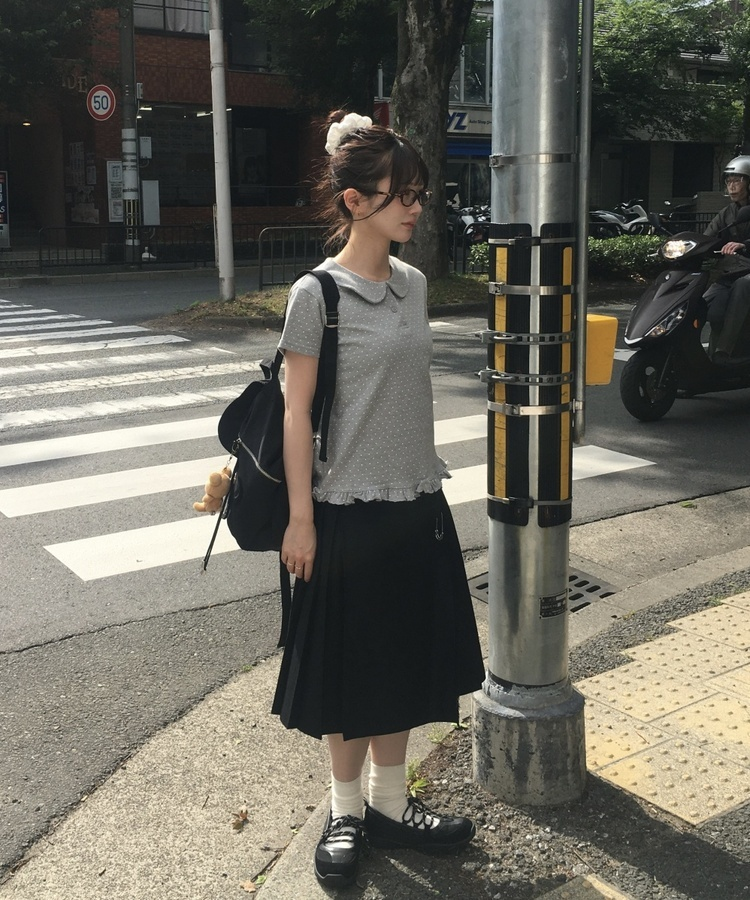 도트프릴반팔티셔츠 도트회색