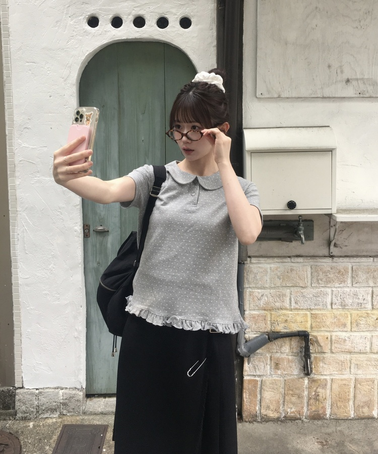 도트프릴반팔티셔츠 도트회색
