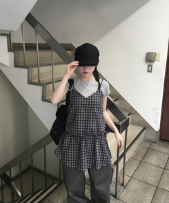 ミニワンピース フリルチェックミニワンピース NAVY