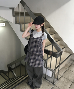 ミニワンピース フリルチェックミニワンピース NAVY