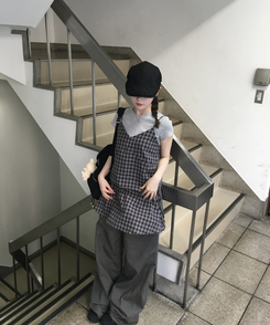 ミニワンピース フリルチェックミニワンピース NAVY