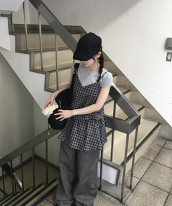 ミニワンピース フリルチェックミニワンピース NAVY