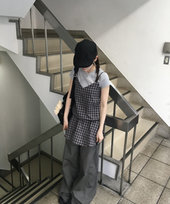 ミニワンピース フリルチェックミニワンピース NAVY