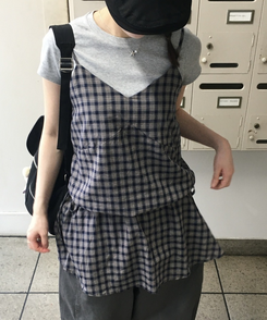 ミニワンピース フリルチェックミニワンピース NAVY