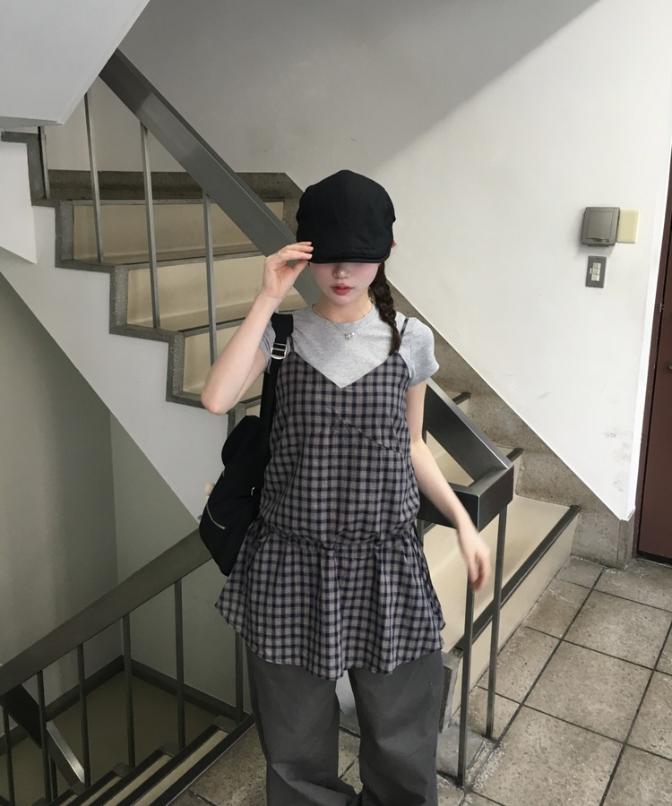 フリルチェックミニワンピース NAVY