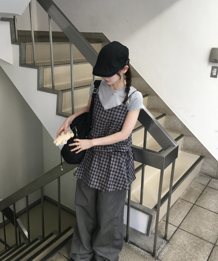 フリルチェックミニワンピース NAVY
