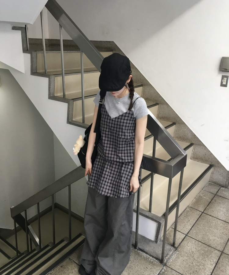 フリルチェックミニワンピース NAVY
