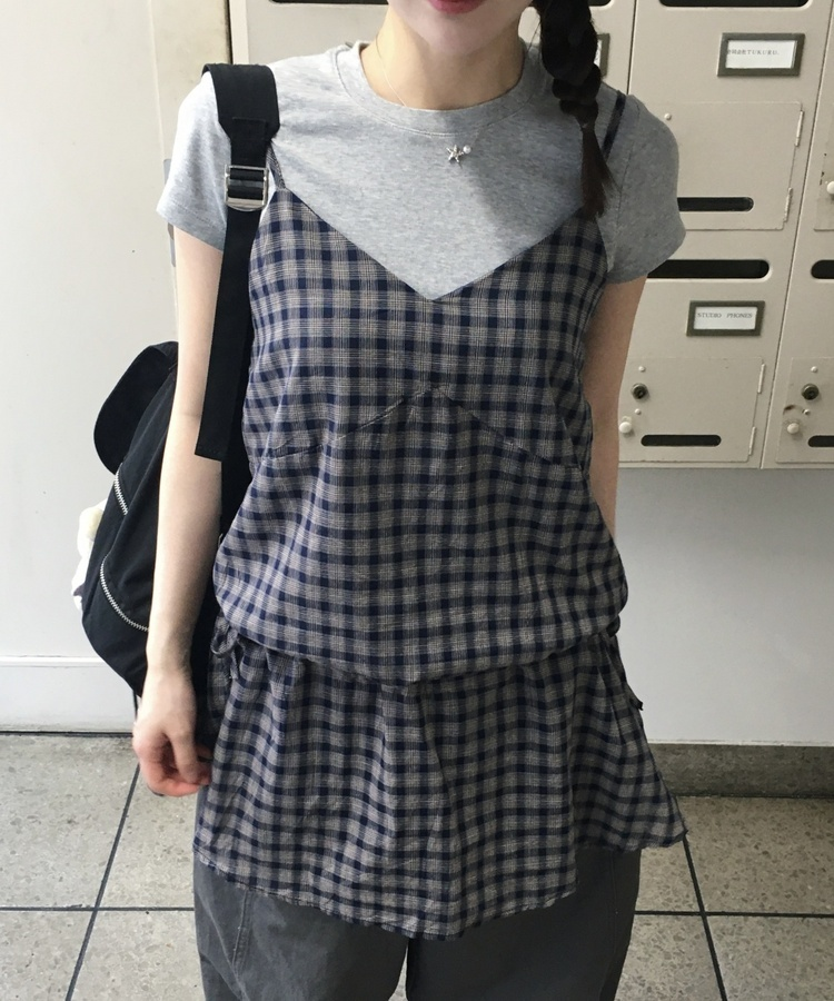 フリルチェックミニワンピース NAVY