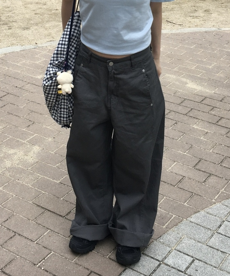コットンワイドロングパンツ GREY