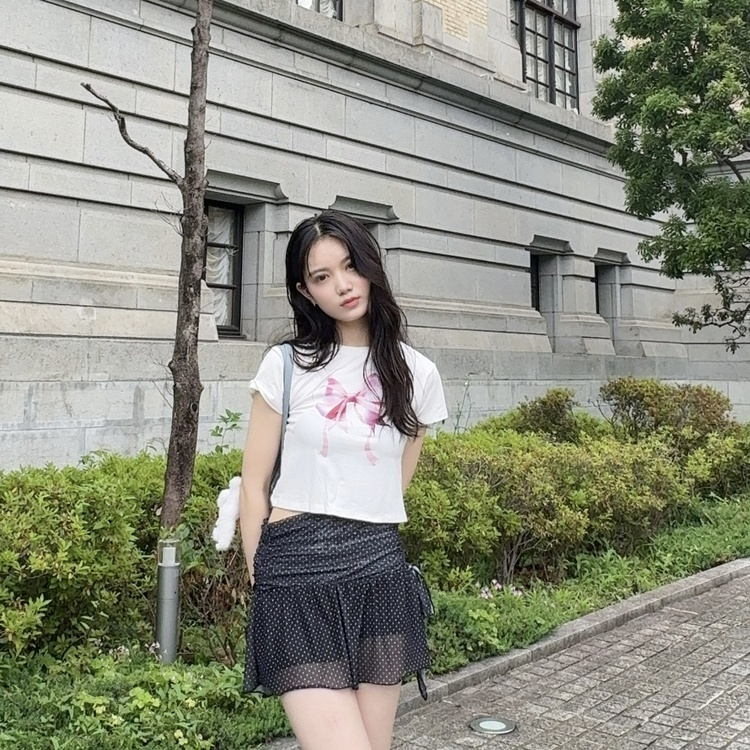 ピンクリボンクロップTシャツ WHITE